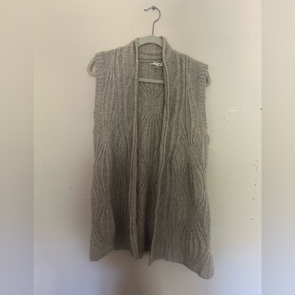CAbi Beige Cable Knit Sleeveless Cardigan